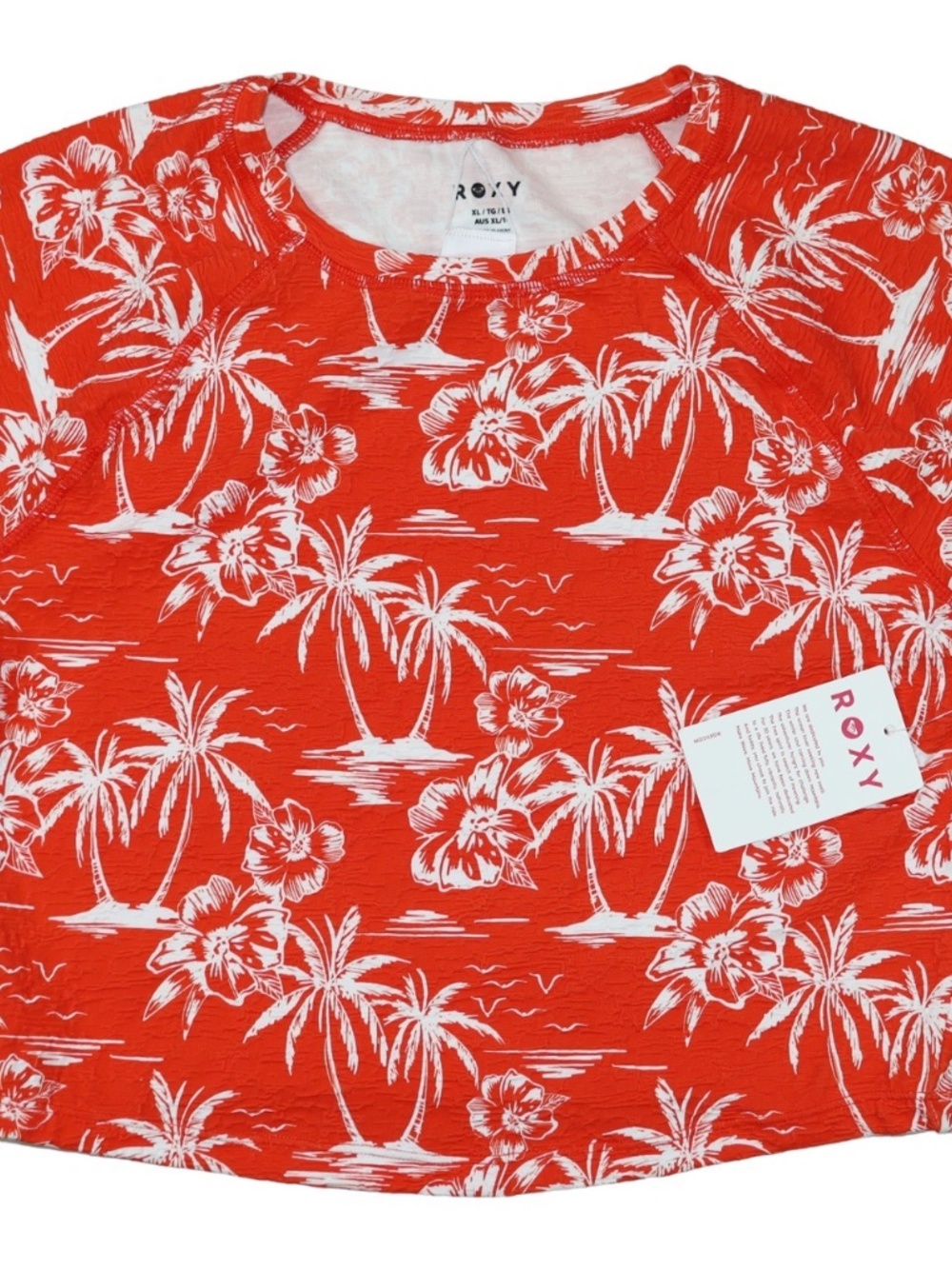 Roxy NWT Vacay Vibes Tropical Crop Textured Short Sleeve Rash Guard Red Size M - Picture 3 of 5